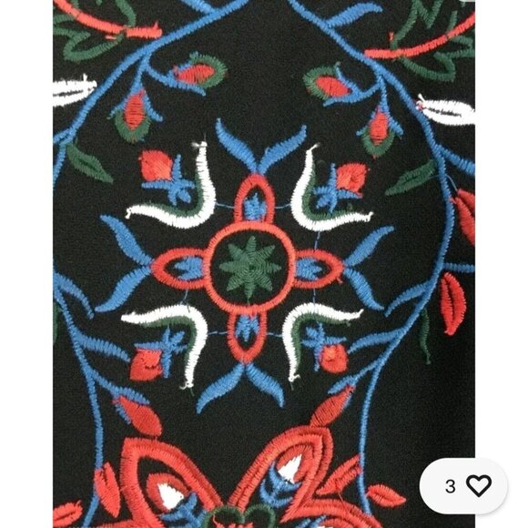 Zara Woman Floral Embroidered Runway Fav Long Sleeve Black Midi Dress Size M - Picture 9 of 14